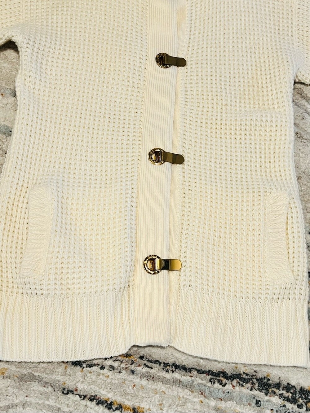 Michael Kors Cream Knit Long Cardigan with Chunky Gold Hardware - Picture 8 of 10